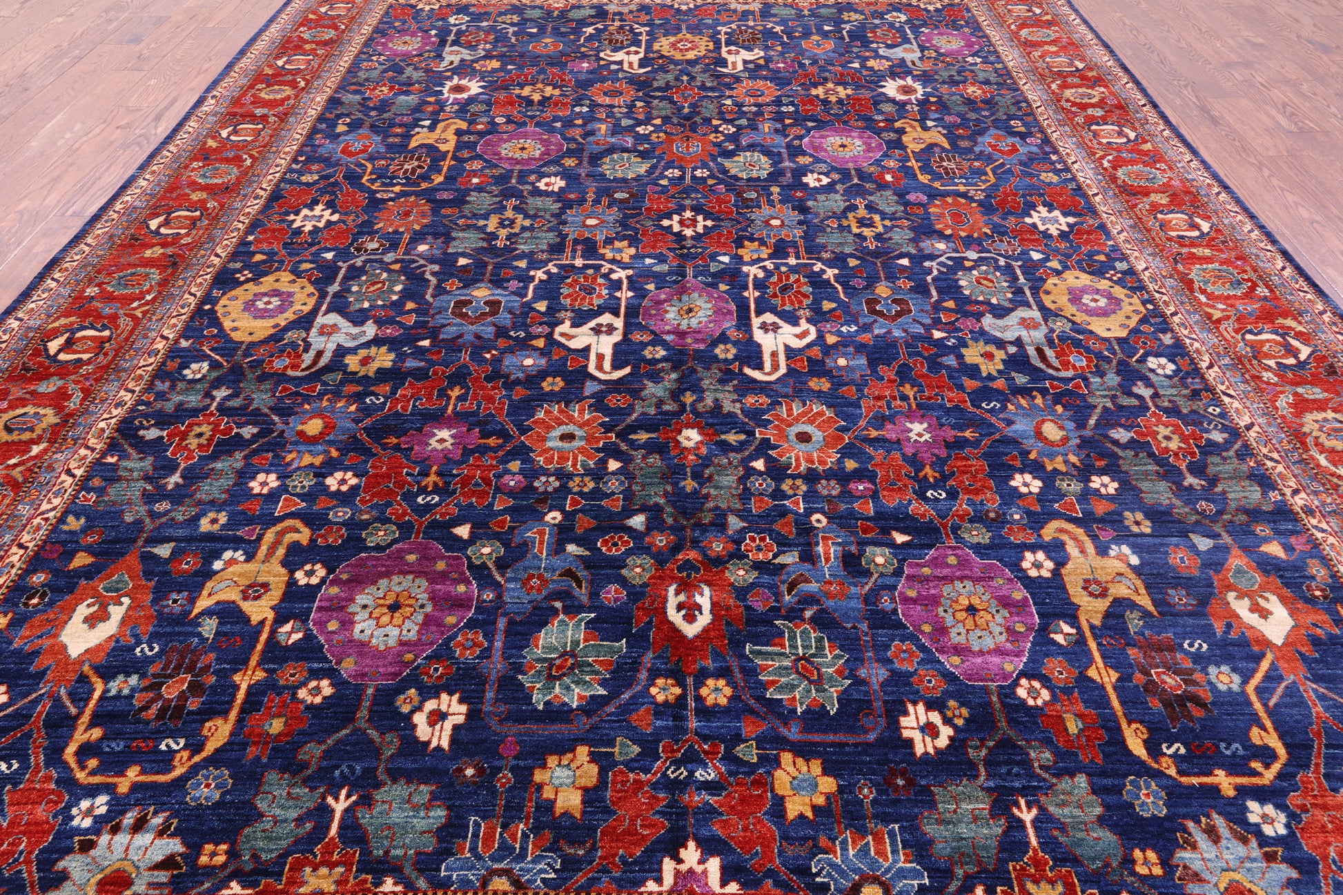 Blue Persian Fine Serapi Hand Knotted Wool Rug - 9' 7" X 13' 9" - Golden Nile