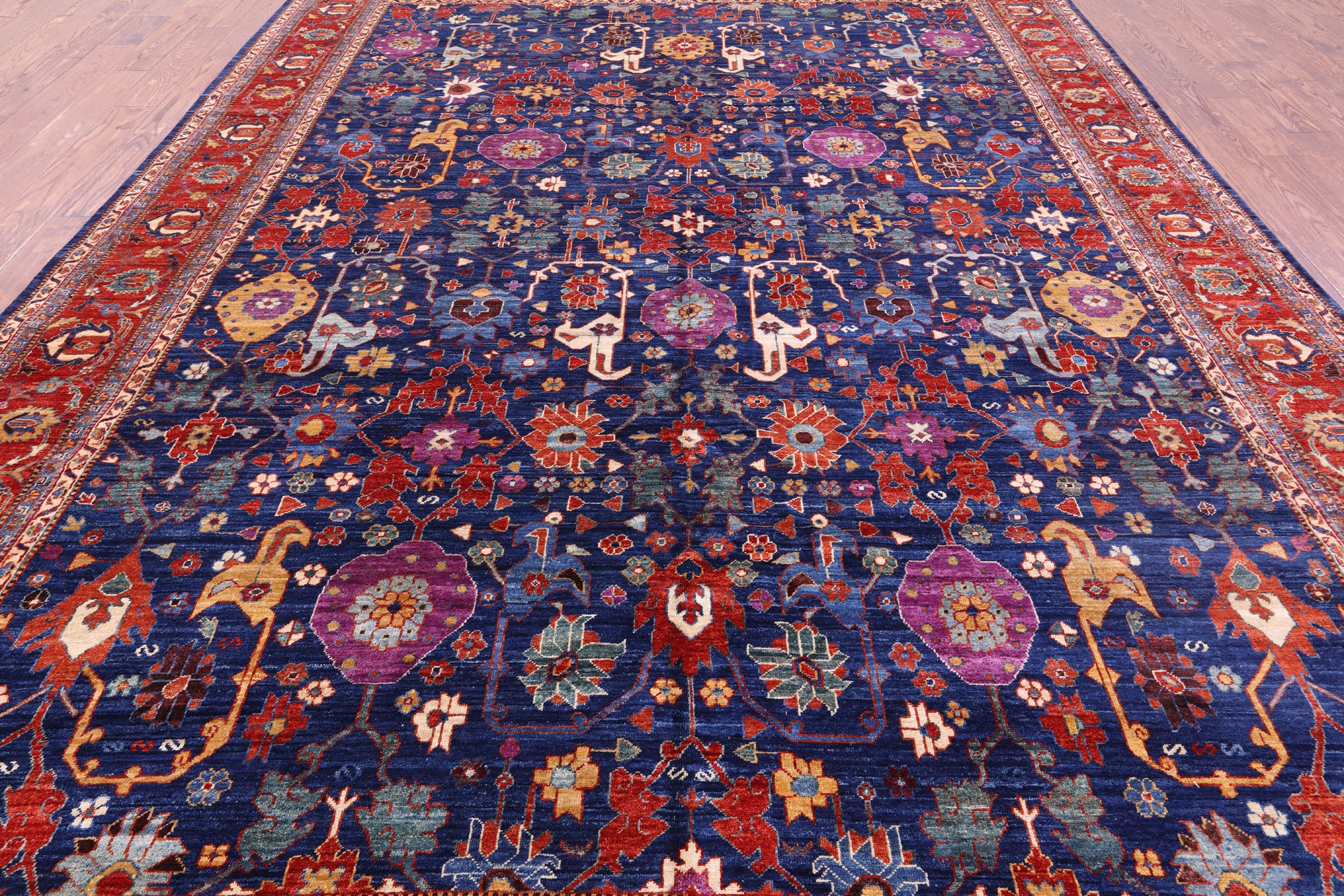 Blue Persian Fine Serapi Hand Knotted Wool Rug - 9' 7" X 13' 9" - Golden Nile