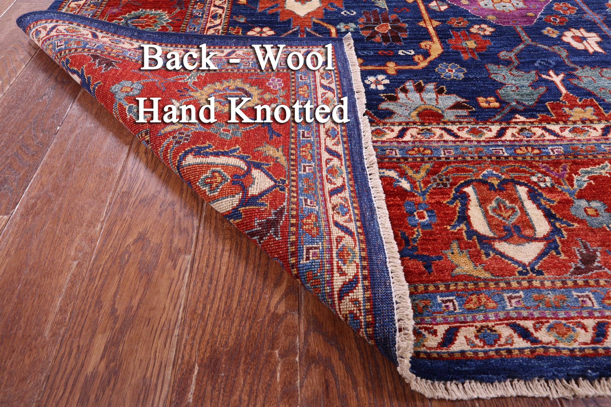 Blue Persian Fine Serapi Hand Knotted Wool Rug - 9' 7" X 13' 9" - Golden Nile
