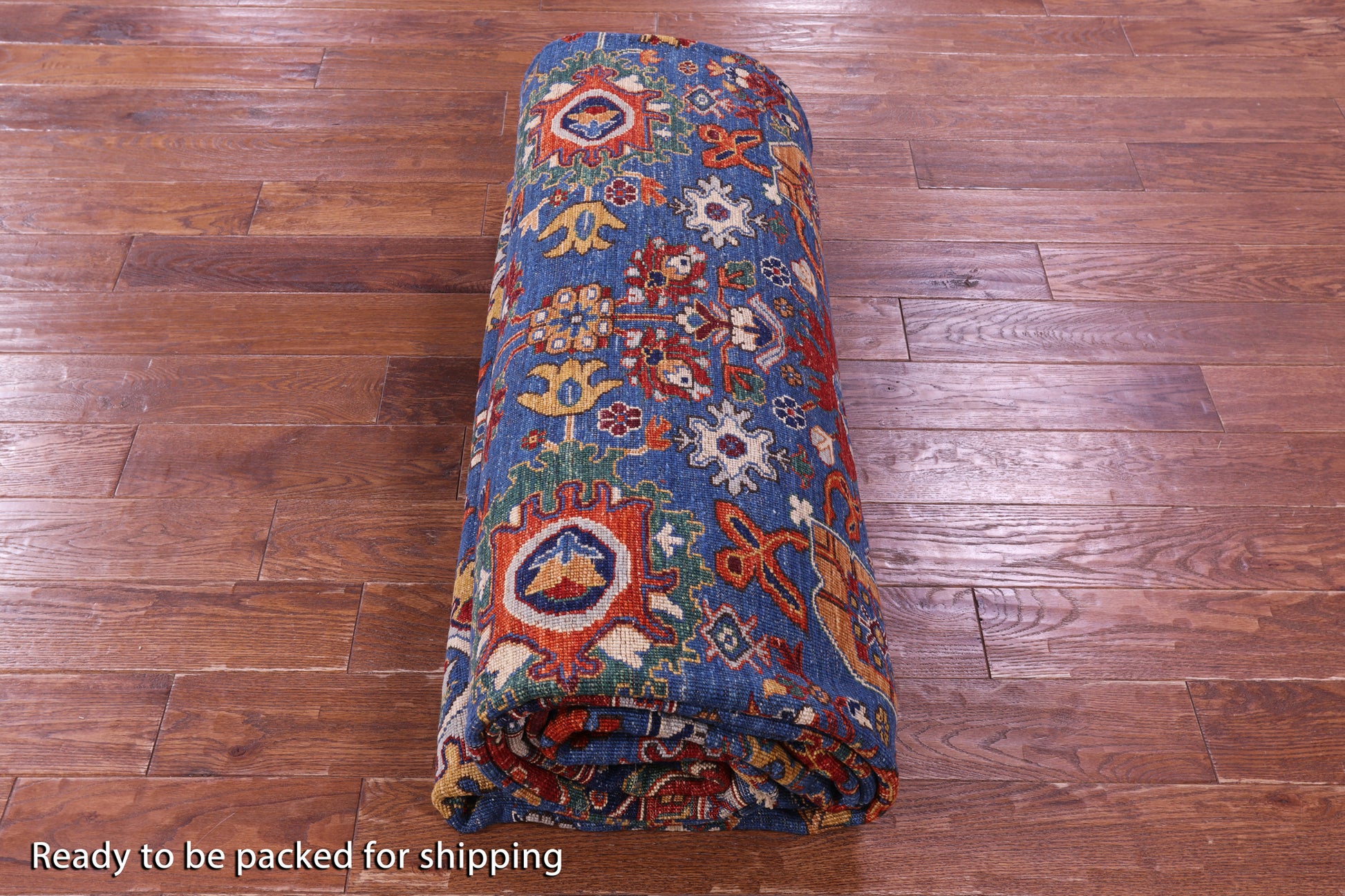 Blue Persian Fine Serapi Hand Knotted Wool Rug - 9' 11" X 14' 1" - Golden Nile