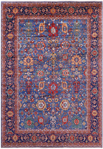 Blue Persian Fine Serapi Hand Knotted Wool Rug - 9' 11