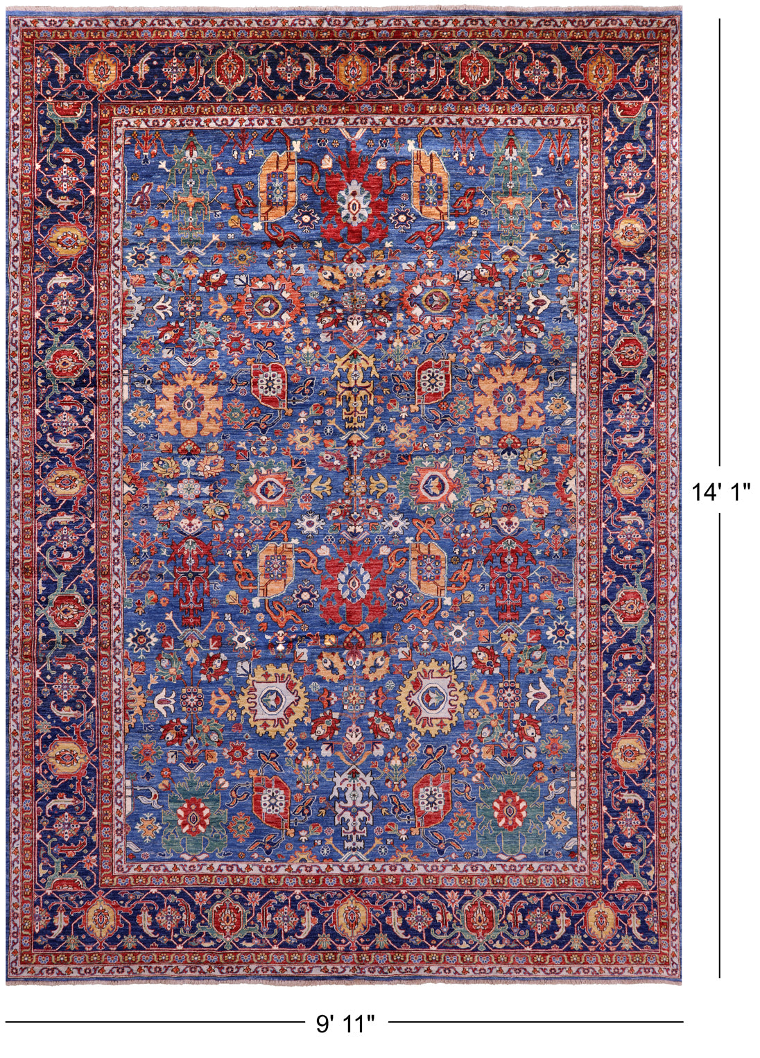 Blue Persian Fine Serapi Hand Knotted Wool Rug - 9' 11" X 14' 1" - Golden Nile