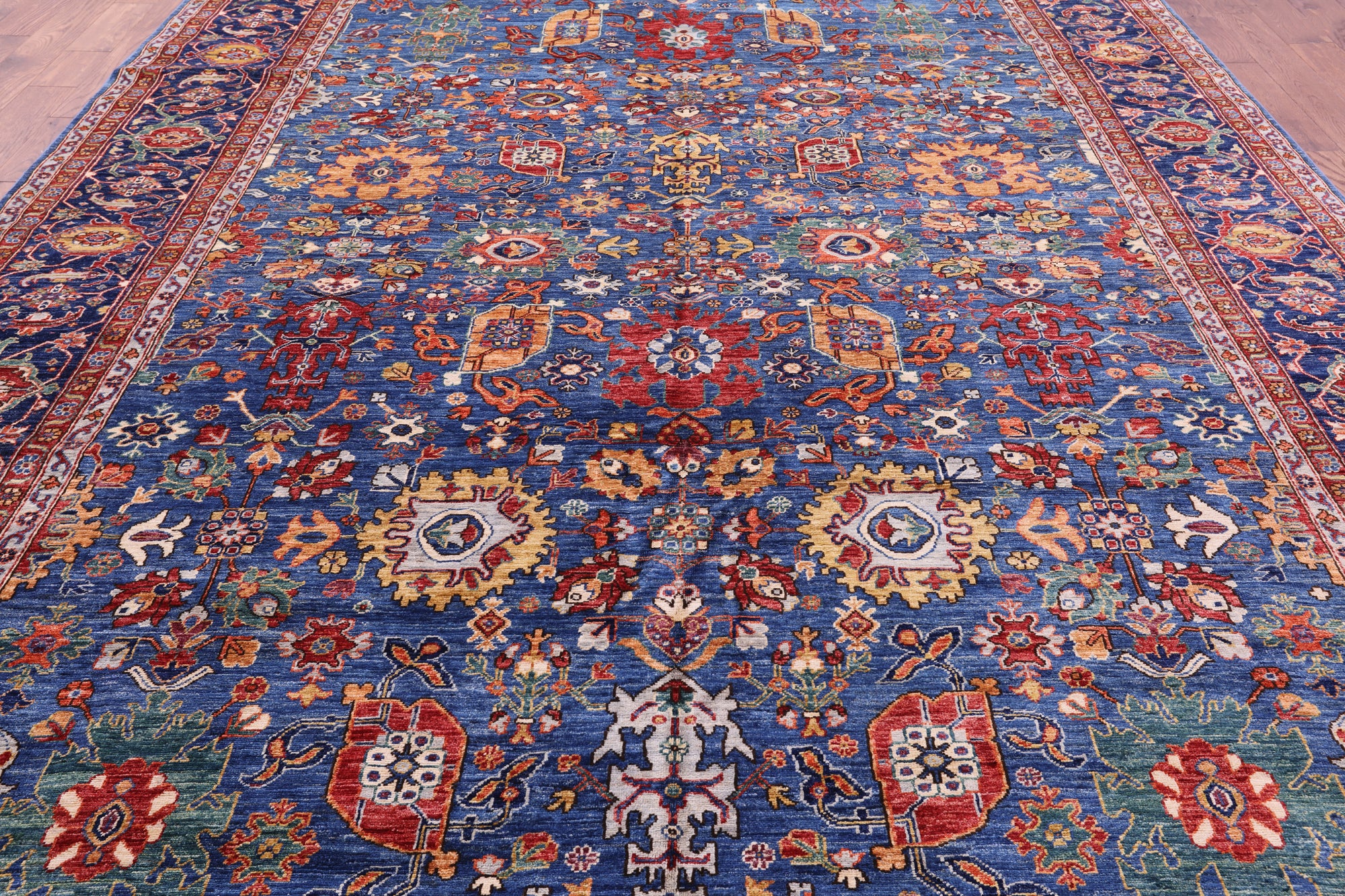 Blue Persian Fine Serapi Hand Knotted Wool Rug - 9' 11" X 14' 1" - Golden Nile