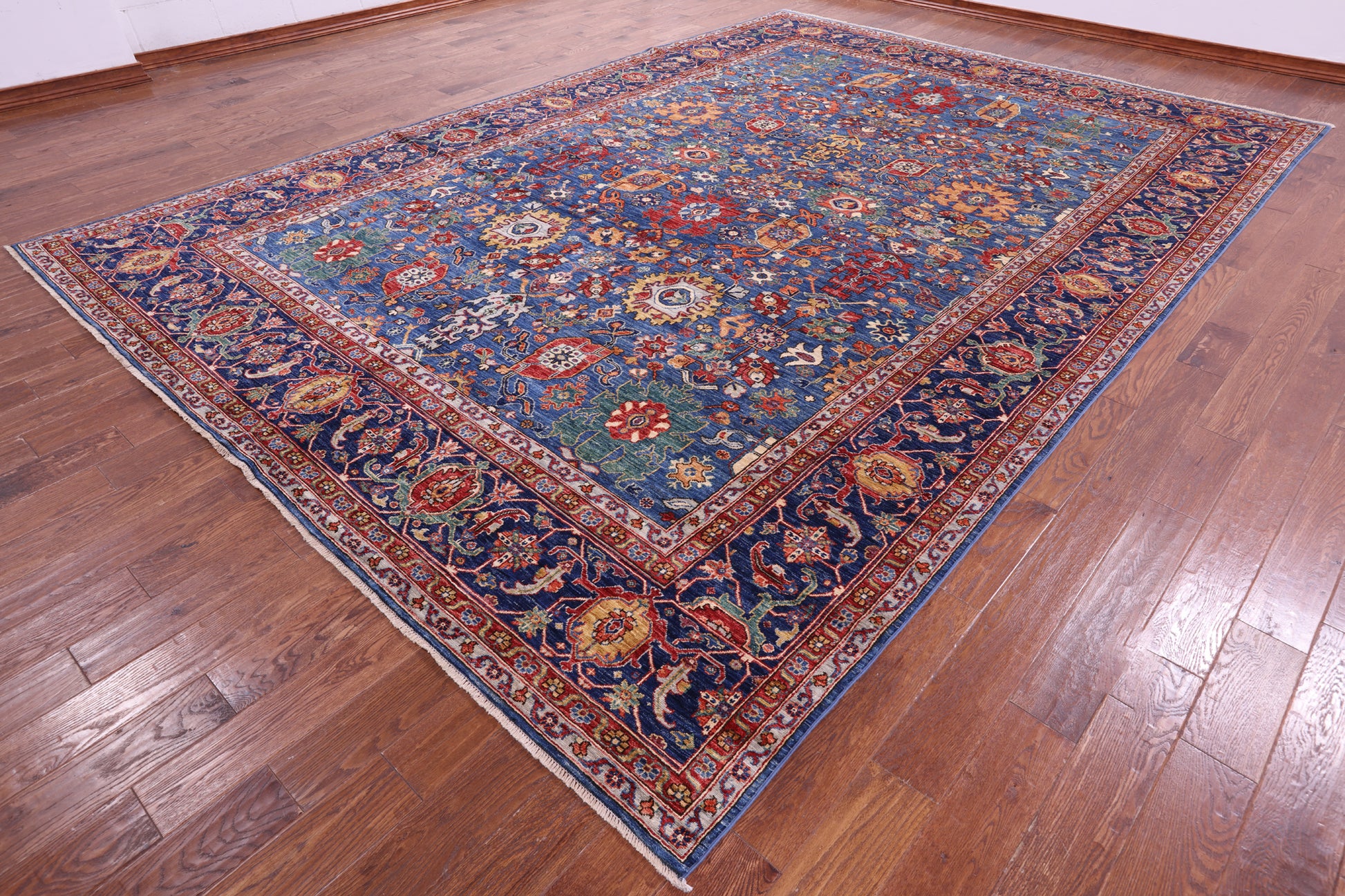 Blue Persian Fine Serapi Hand Knotted Wool Rug - 9' 11" X 14' 1" - Golden Nile