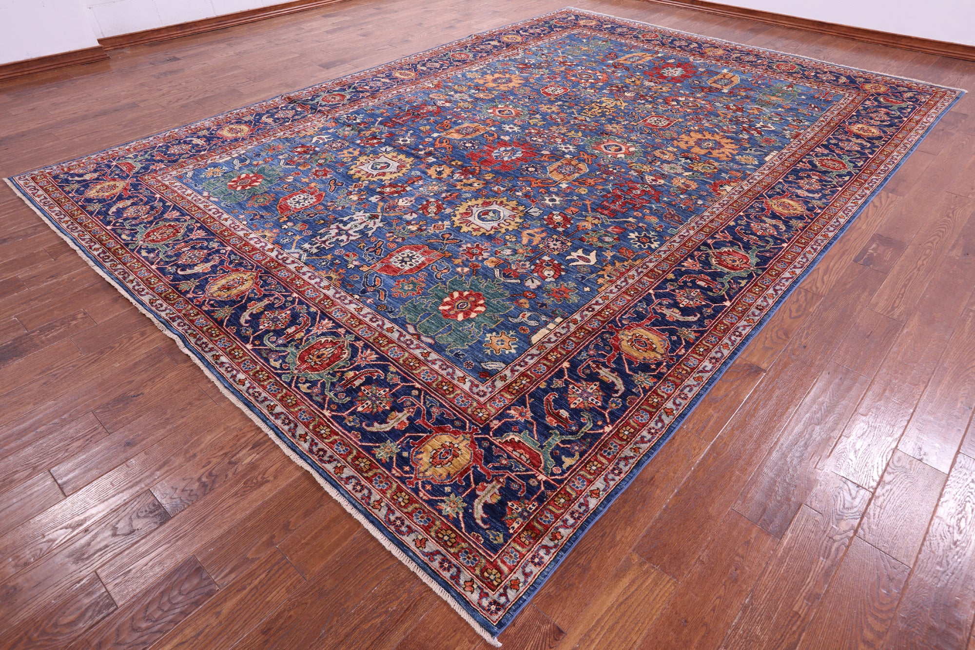 Blue Persian Fine Serapi Hand Knotted Wool Rug - 9' 11" X 14' 1" - Golden Nile