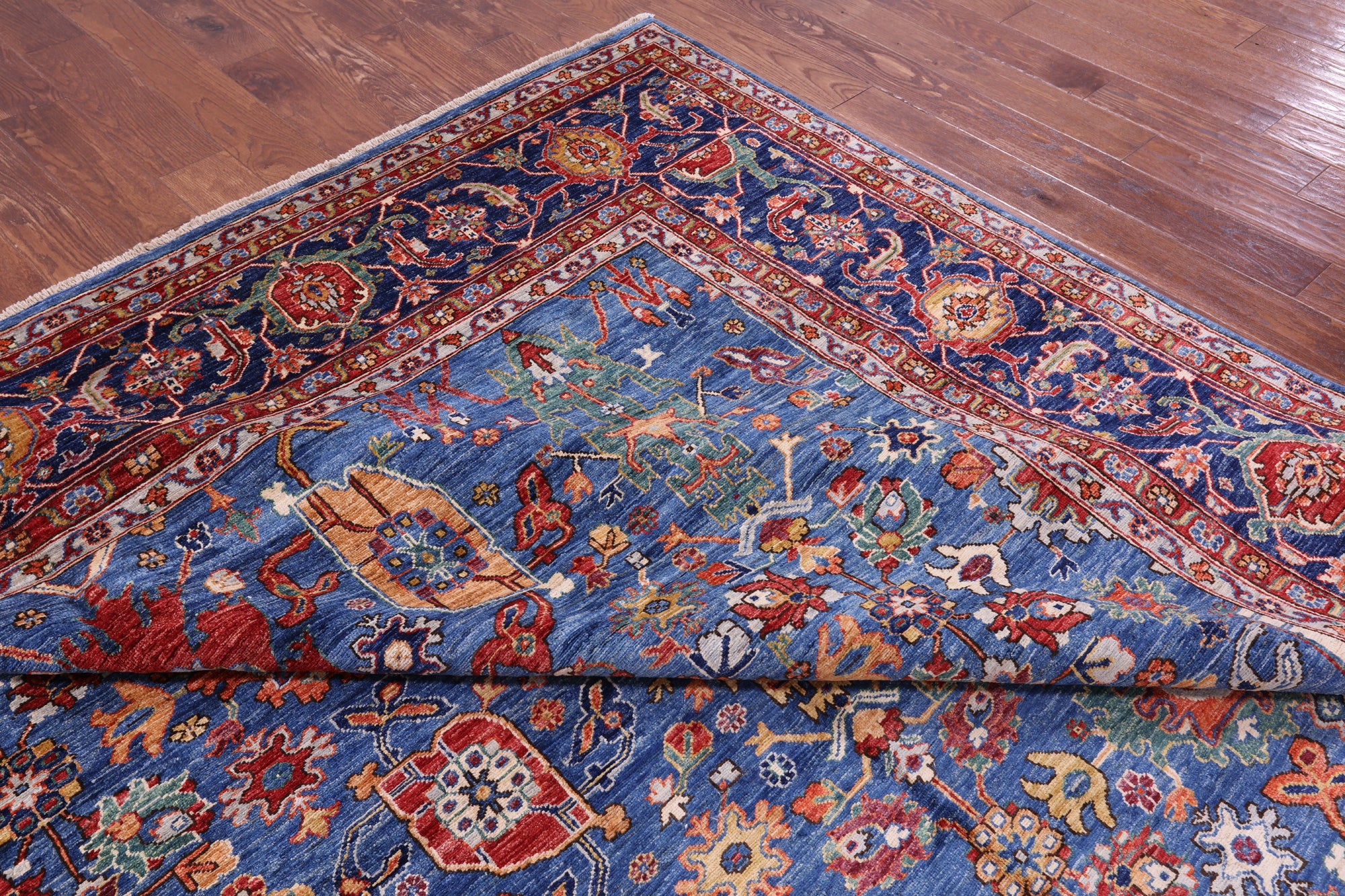 Blue Persian Fine Serapi Hand Knotted Wool Rug - 9' 11" X 14' 1" - Golden Nile