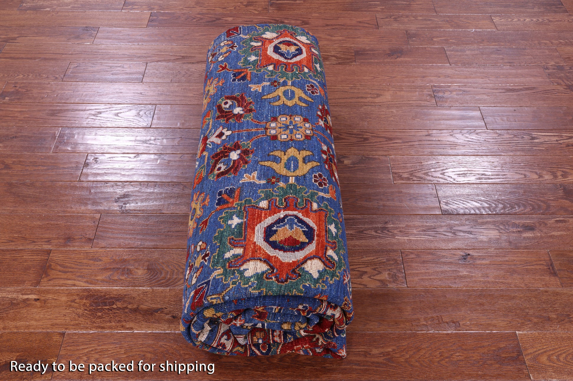 Blue Persian Fine Serapi Hand Knotted Wool Rug - 9' 11" X 14' 4" - Golden Nile