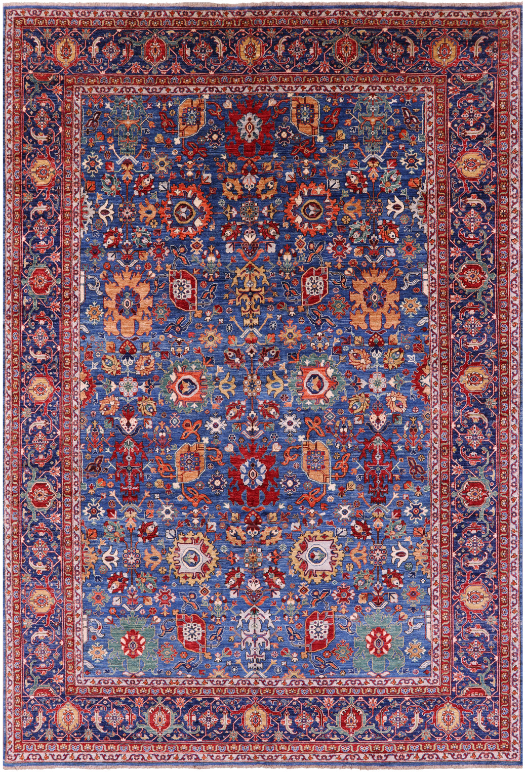 Blue Persian Fine Serapi Hand Knotted Wool Rug - 9' 11" X 14' 4" - Golden Nile