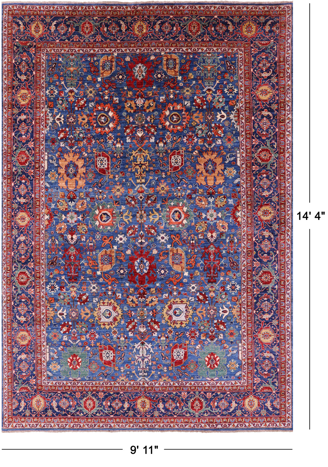 Blue Persian Fine Serapi Hand Knotted Wool Rug - 9' 11" X 14' 4" - Golden Nile