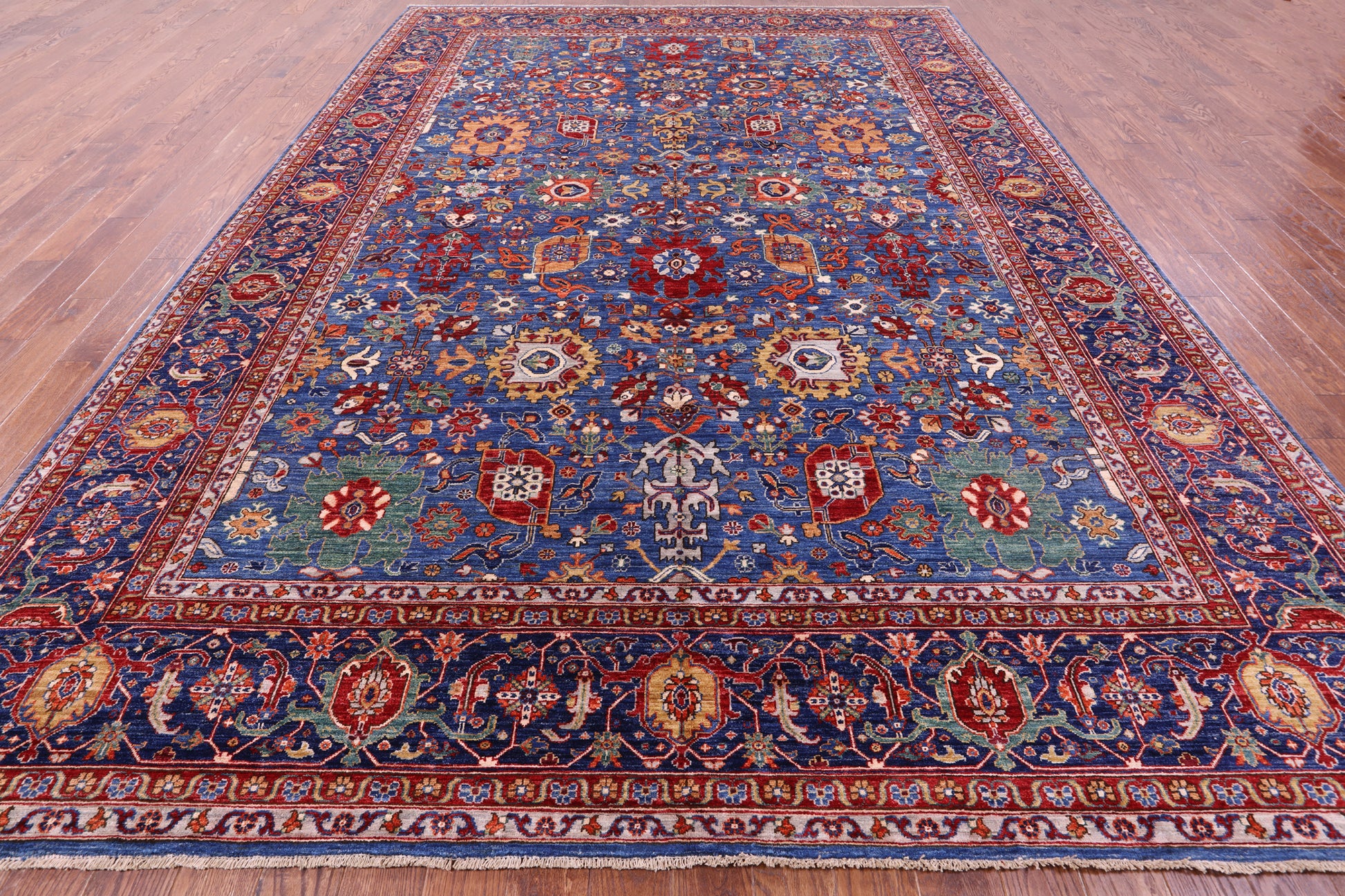 Blue Persian Fine Serapi Hand Knotted Wool Rug - 9' 11" X 14' 4" - Golden Nile