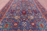 Blue Persian Fine Serapi Hand Knotted Wool Rug - 9' 11" X 14' 4" - Golden Nile