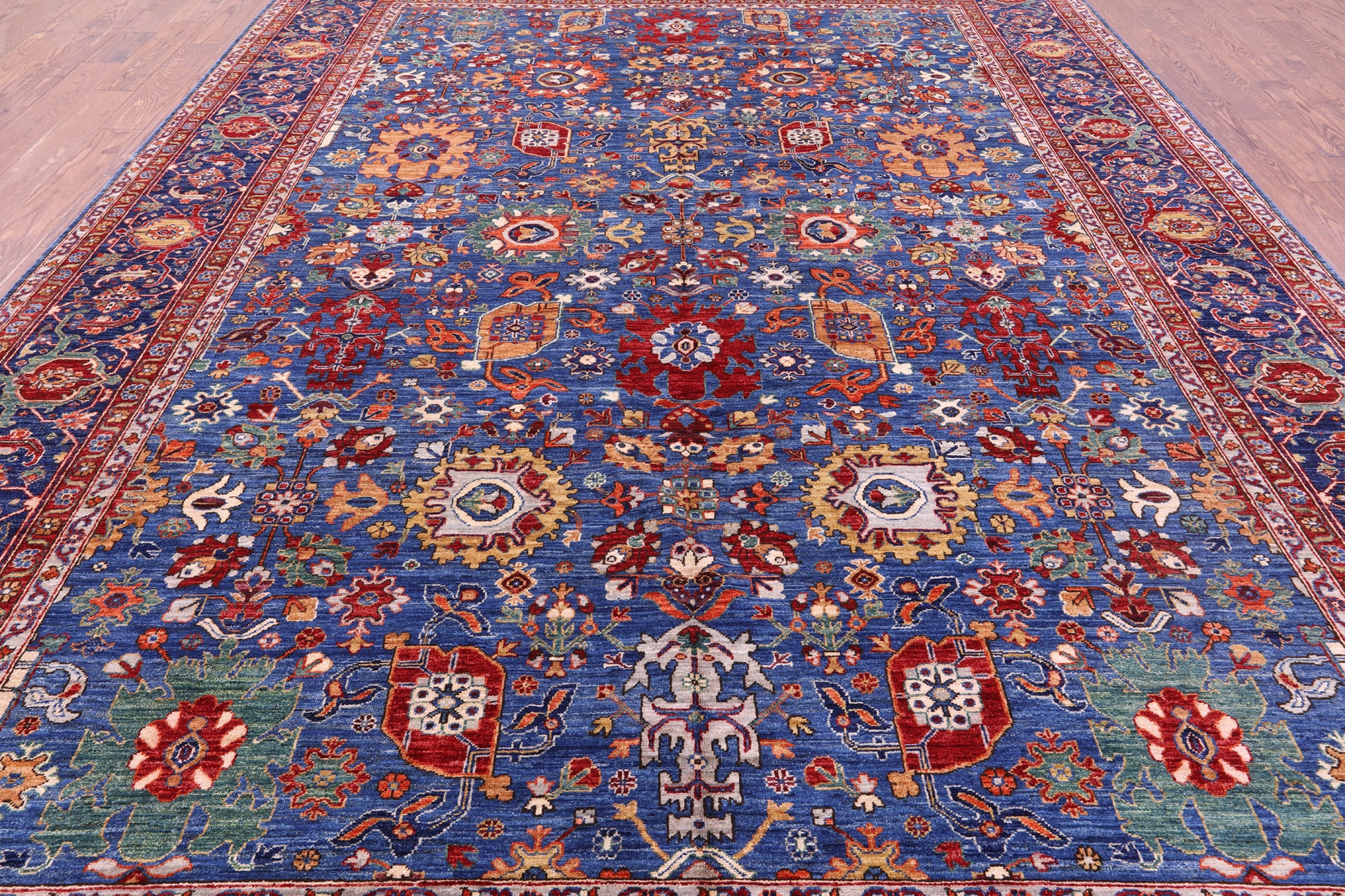 Blue Persian Fine Serapi Hand Knotted Wool Rug - 9' 11" X 14' 4" - Golden Nile