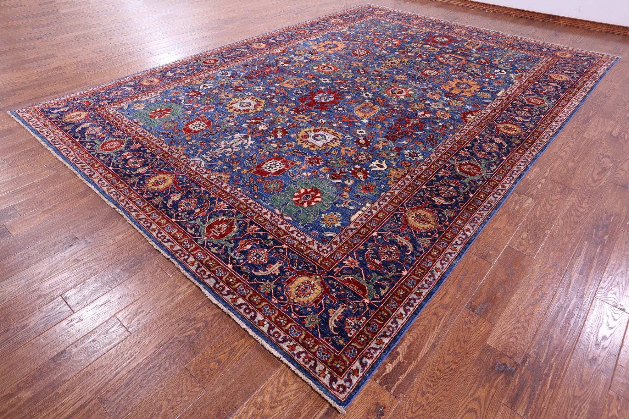 Blue Persian Fine Serapi Hand Knotted Wool Rug - 9' 11" X 14' 4" - Golden Nile