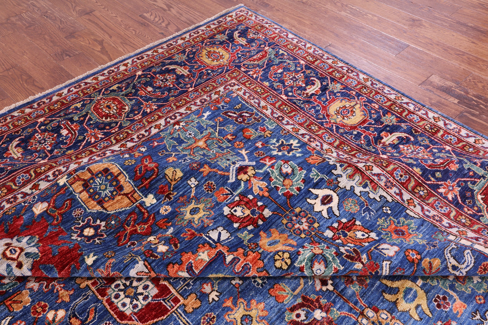 Blue Persian Fine Serapi Hand Knotted Wool Rug - 9' 11" X 14' 4" - Golden Nile