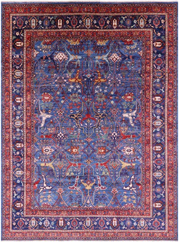 Blue Persian Fine Serapi Handmade Wool Rug - 9' 9