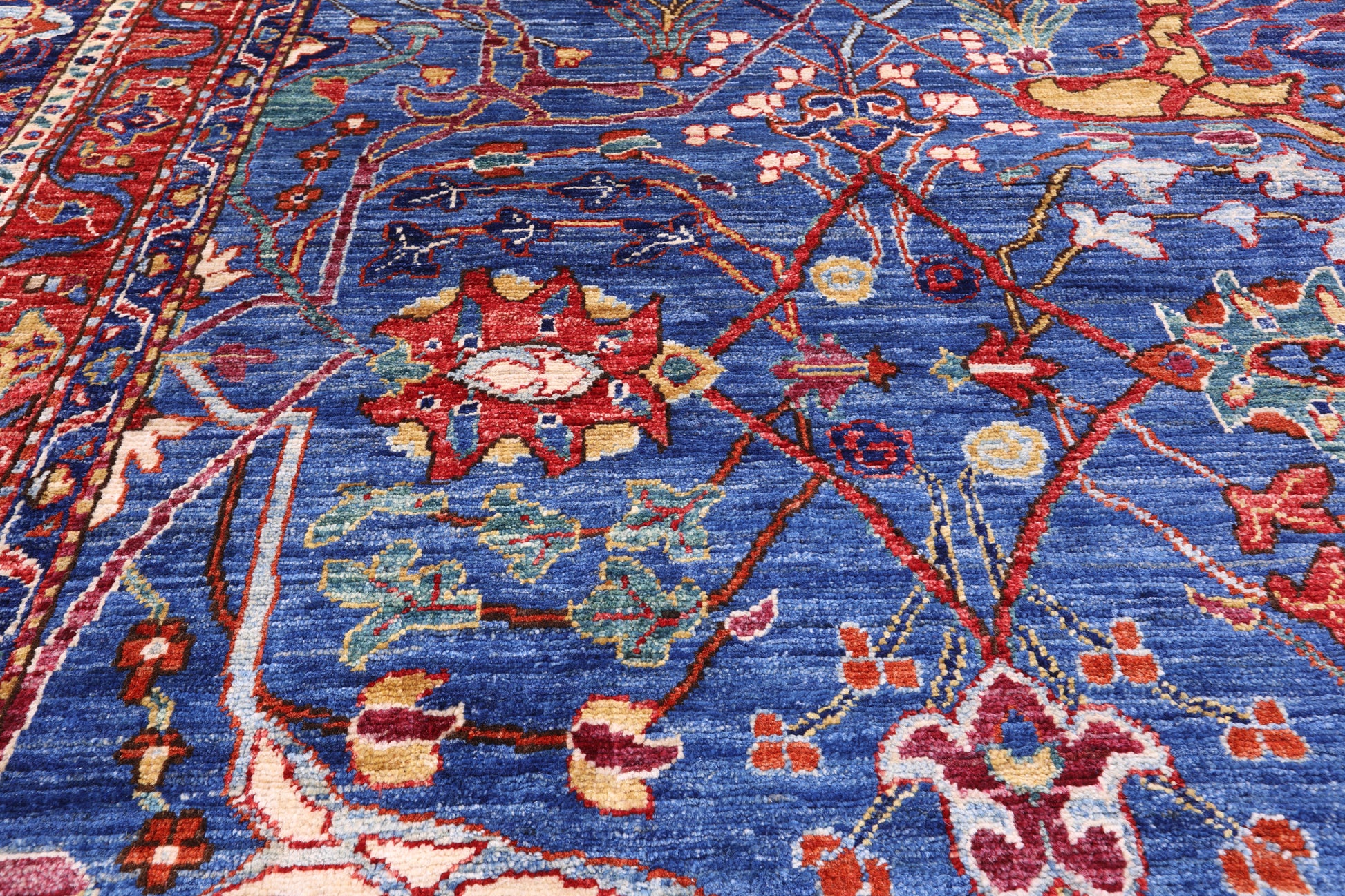 Blue Persian Fine Serapi Handmade Wool Rug - 9' 9" X 13' 4" - Golden Nile