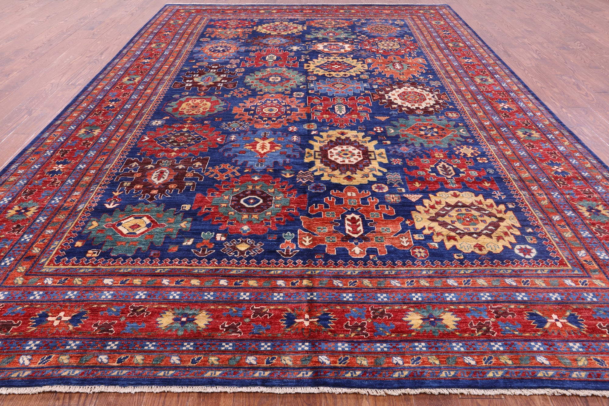 Blue Persian Fine Serapi Hand Knotted Wool Rug - 9' 7" X 13' 9" - Golden Nile