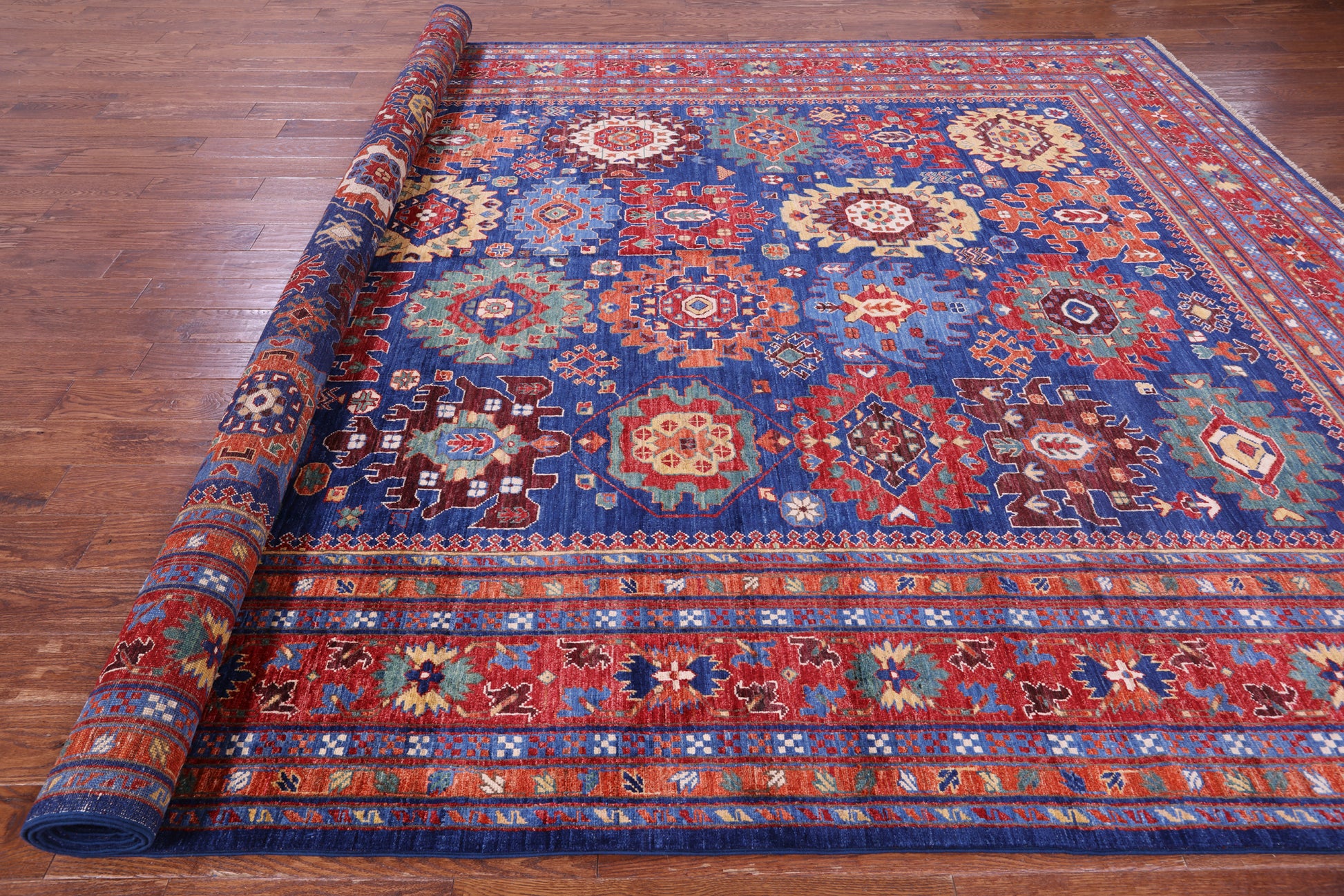 Blue Persian Fine Serapi Hand Knotted Wool Rug - 9' 7" X 13' 9" - Golden Nile