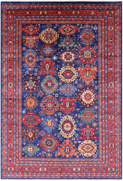 Blue Persian Fine Serapi Hand Knotted Wool Rug - 9' 7" X 13' 9" - Golden Nile