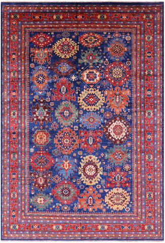 Blue Persian Fine Serapi Hand Knotted Wool Rug - 9' 7
