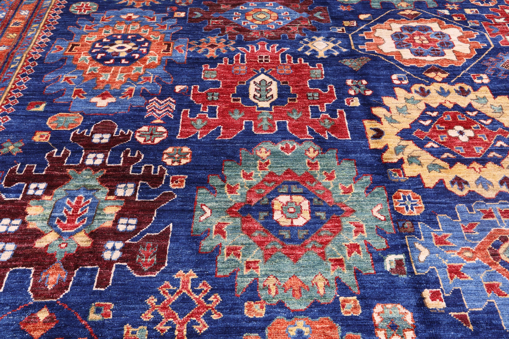 Blue Persian Fine Serapi Hand Knotted Wool Rug - 9' 7" X 13' 9" - Golden Nile