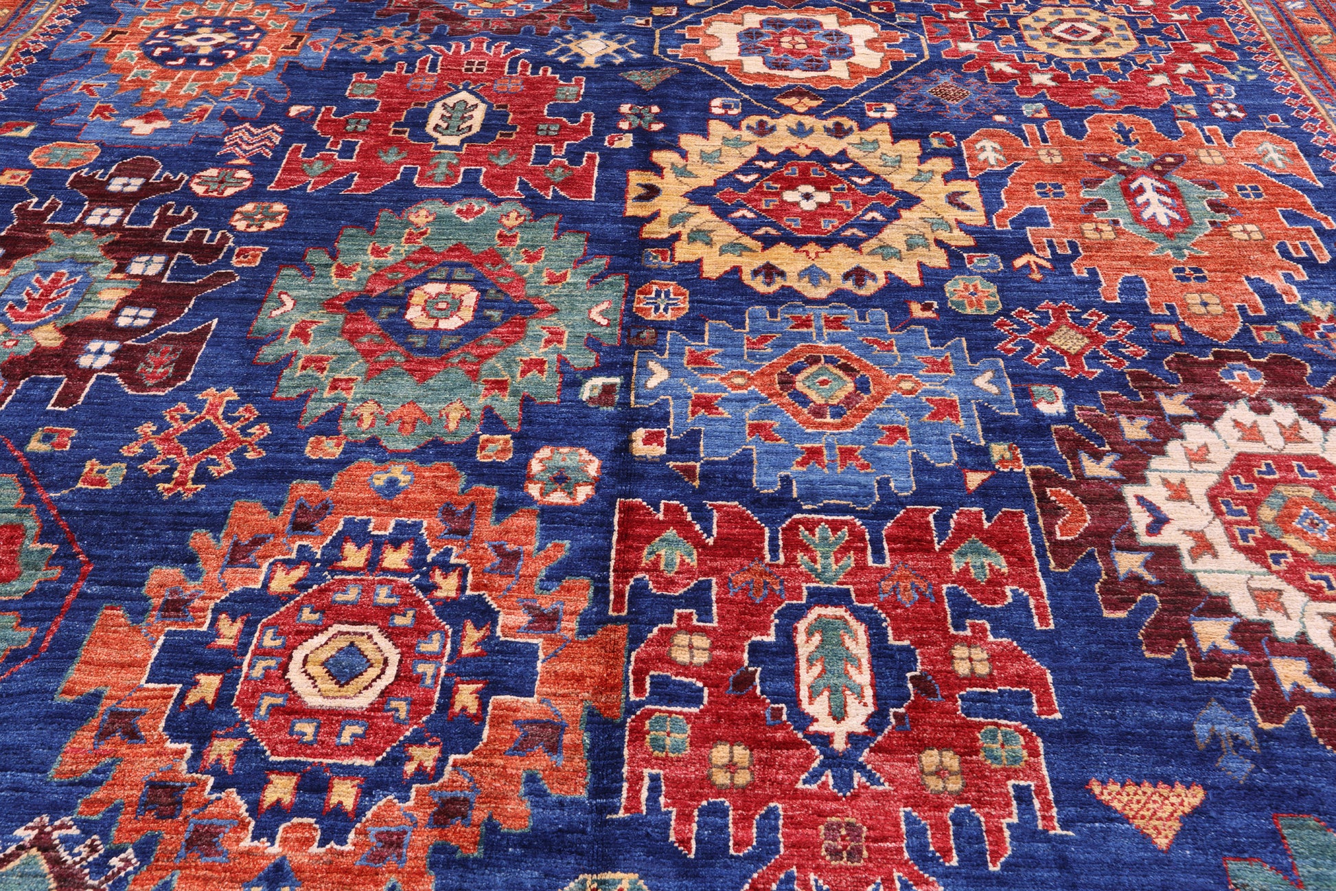 Blue Persian Fine Serapi Hand Knotted Wool Rug - 9' 7" X 13' 9" - Golden Nile