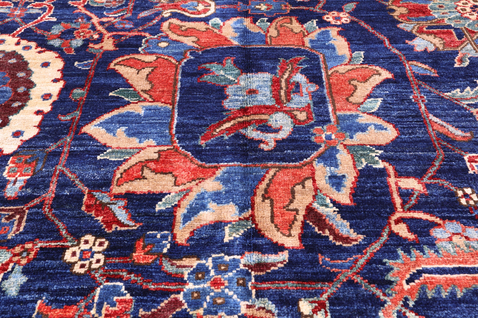 Blue Persian Fine Serapi Handmade Wool Rug - 11' 9" X 16' 8" - Golden Nile