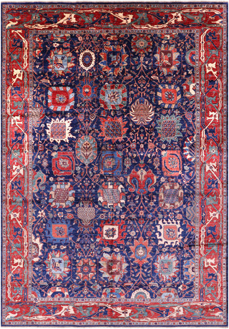 Blue Persian Fine Serapi Handmade Wool Rug - 11' 9