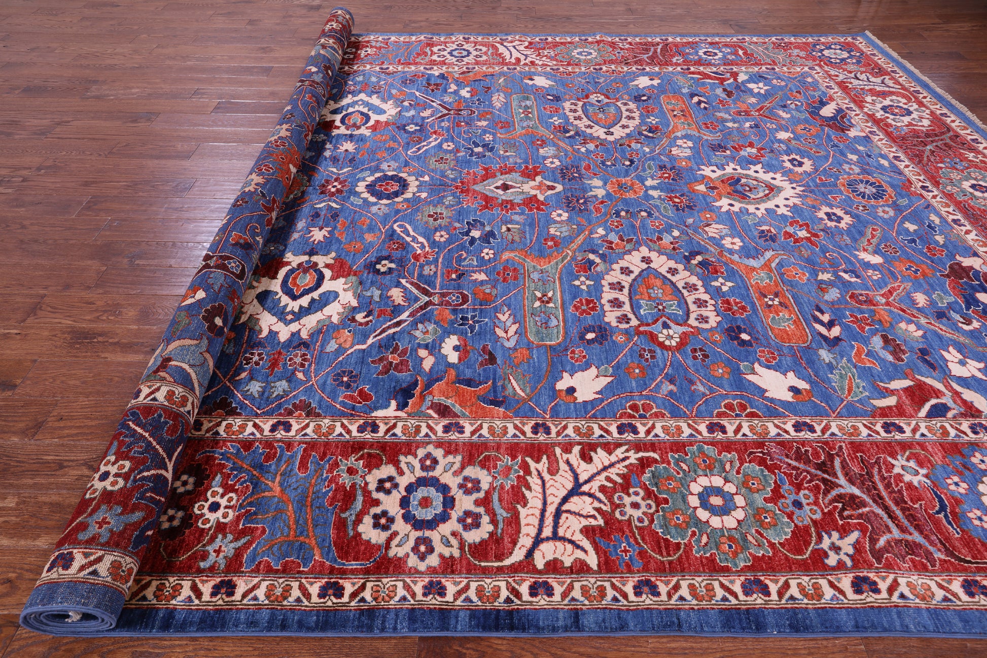 Blue Persian Fine Serapi Handmade Wool Rug - 9' 11" X 13' 11" - Golden Nile