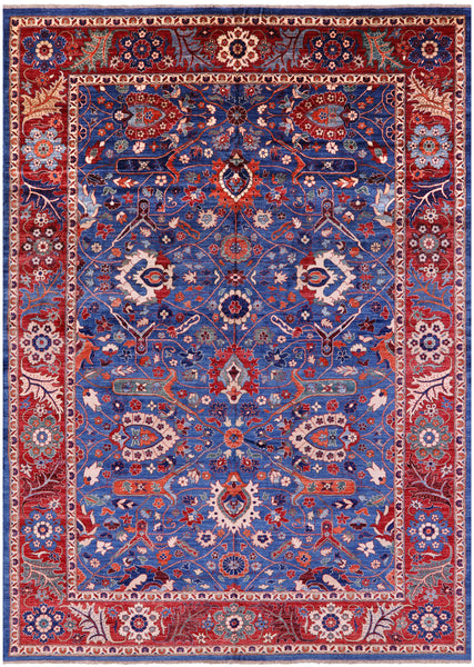 Blue Persian Fine Serapi Handmade Wool Rug - 9' 11" X 13' 11" - Golden Nile