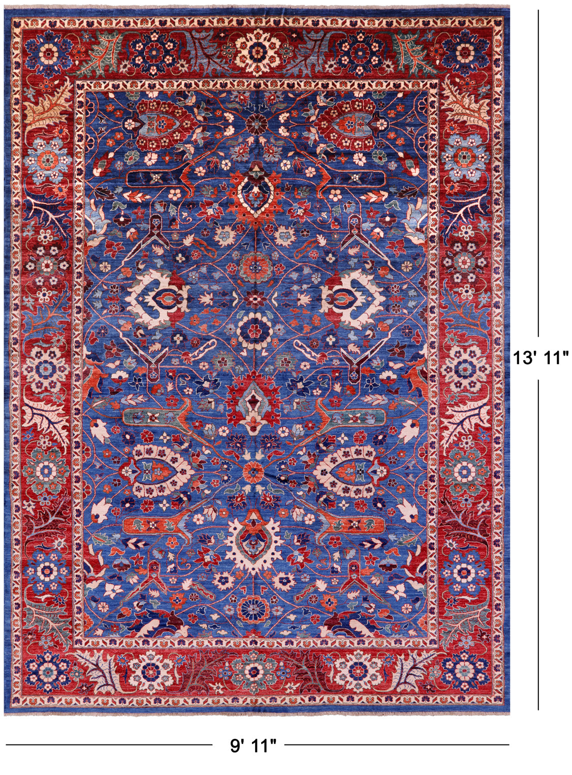 Blue Persian Fine Serapi Handmade Wool Rug - 9' 11" X 13' 11" - Golden Nile