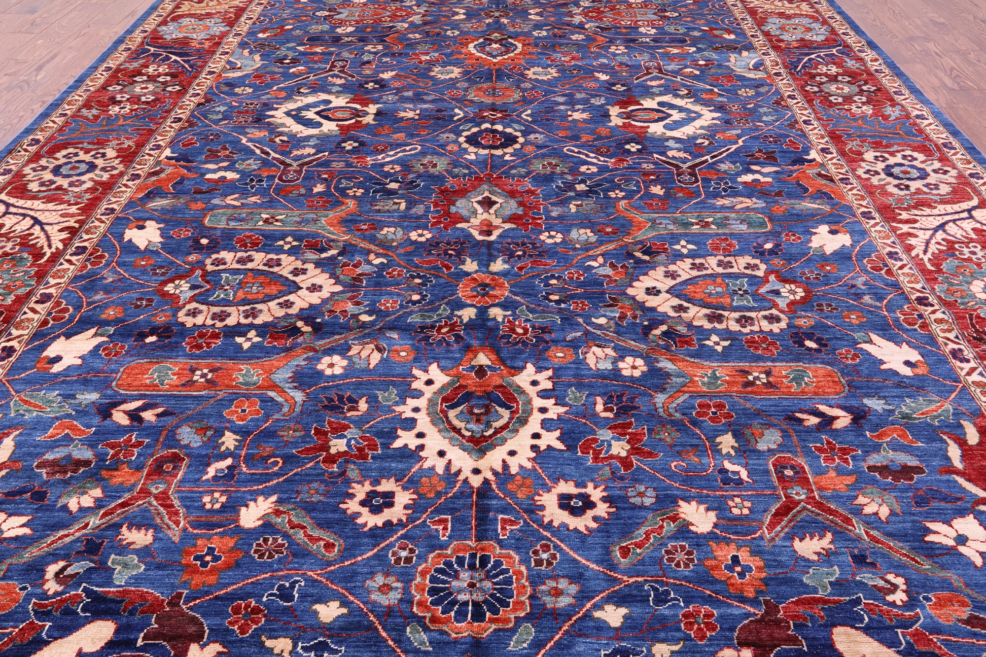 Blue Persian Fine Serapi Handmade Wool Rug - 9' 11" X 13' 11" - Golden Nile