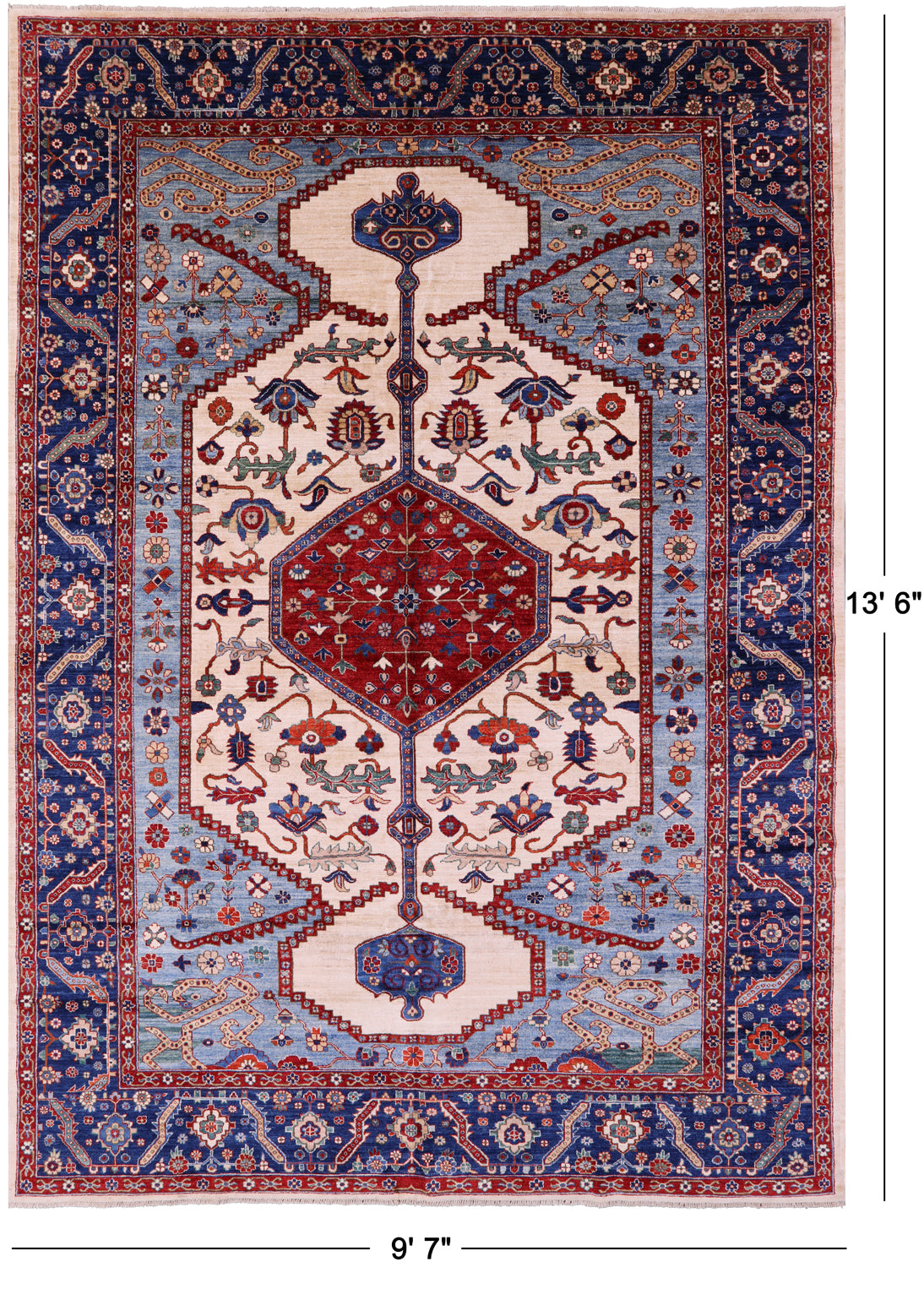 Persian Fine Serapi Handmade Wool Rug - 9' 7" X 13' 6" - Golden Nile