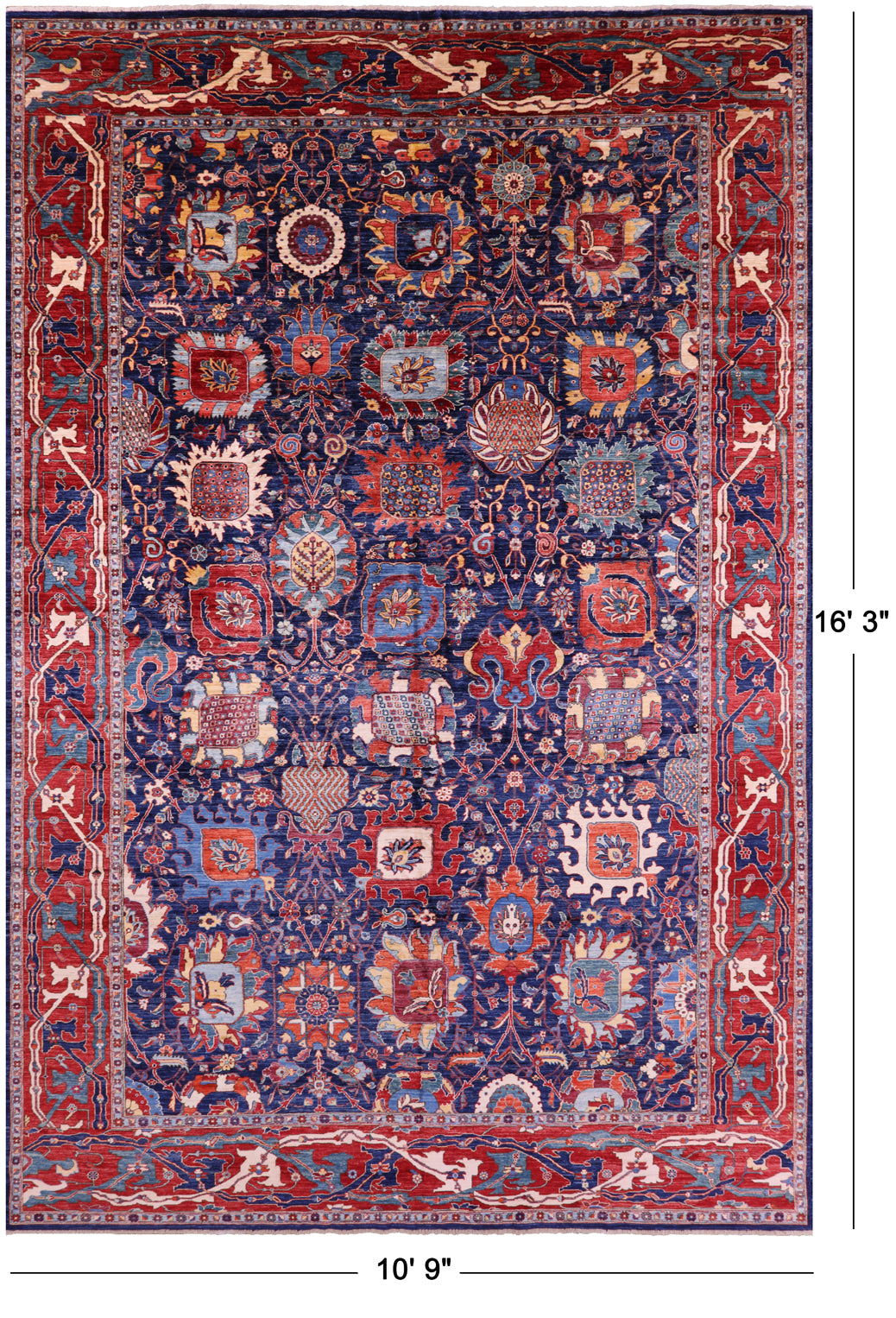 Persian Fine Serapi Hand Knotted Wool Rug - 10' 9" X 16' 3" - Golden Nile