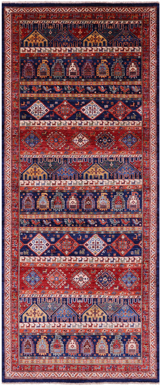 Tribal Persian Gabbeh Handmade Wool Runner Rug - 3' 11" X 9' 8" - Golden Nile