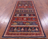 Tribal Persian Gabbeh Handmade Wool Runner Rug - 3' 11" X 9' 8" - Golden Nile