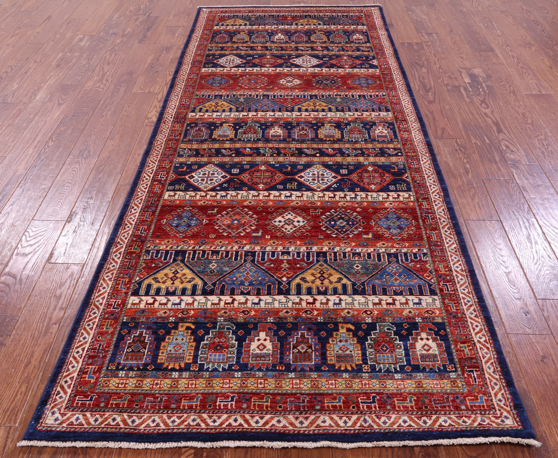 Tribal Persian Gabbeh Handmade Wool Runner Rug - 3' 11" X 9' 8" - Golden Nile