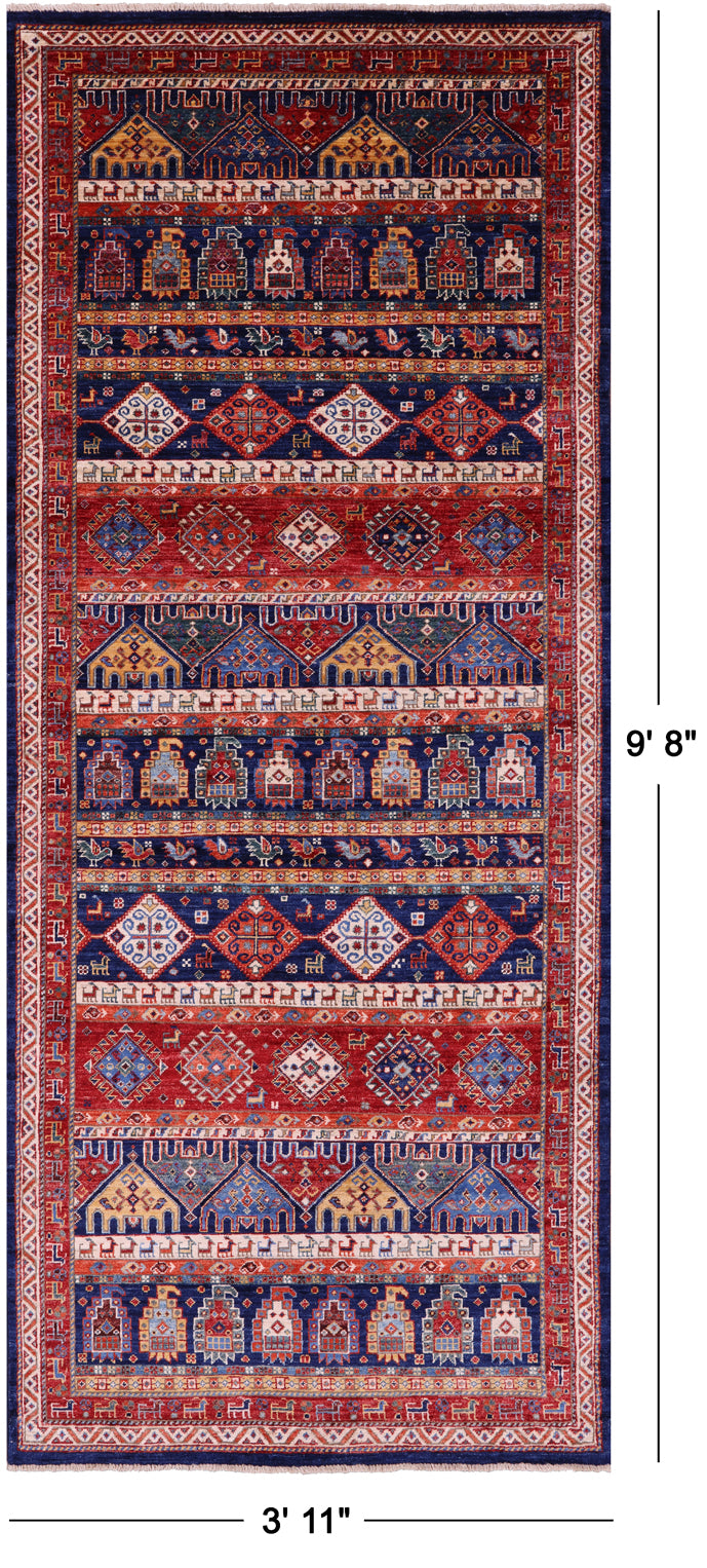 Tribal Persian Gabbeh Handmade Wool Runner Rug - 3' 11" X 9' 8" - Golden Nile