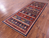 Tribal Persian Gabbeh Handmade Wool Runner Rug - 3' 11" X 9' 8" - Golden Nile
