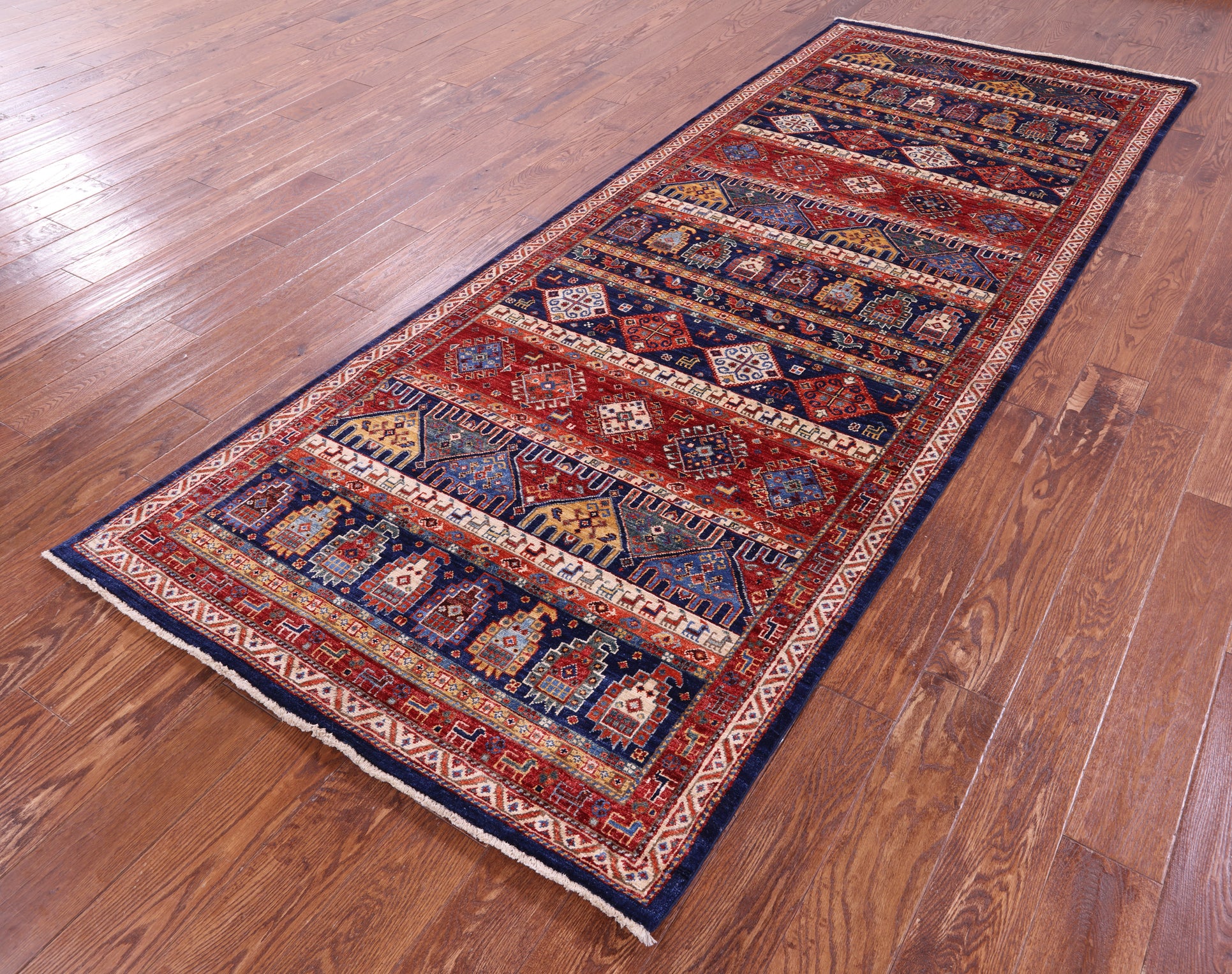 Tribal Persian Gabbeh Handmade Wool Runner Rug - 3' 11" X 9' 8" - Golden Nile