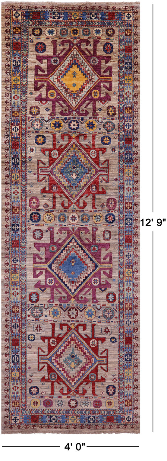 Persian Fine Serapi Hand Knotted Wool Runner Rug - 4' 0" X 12' 9" - Golden Nile