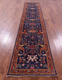 Blue Persian Fine Serapi Hand Knotted Wool Runner Rug - 2' 8" X 12' 10" - Golden Nile