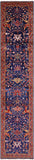 Blue Persian Fine Serapi Hand Knotted Wool Runner Rug - 2' 8" X 12' 10" - Golden Nile