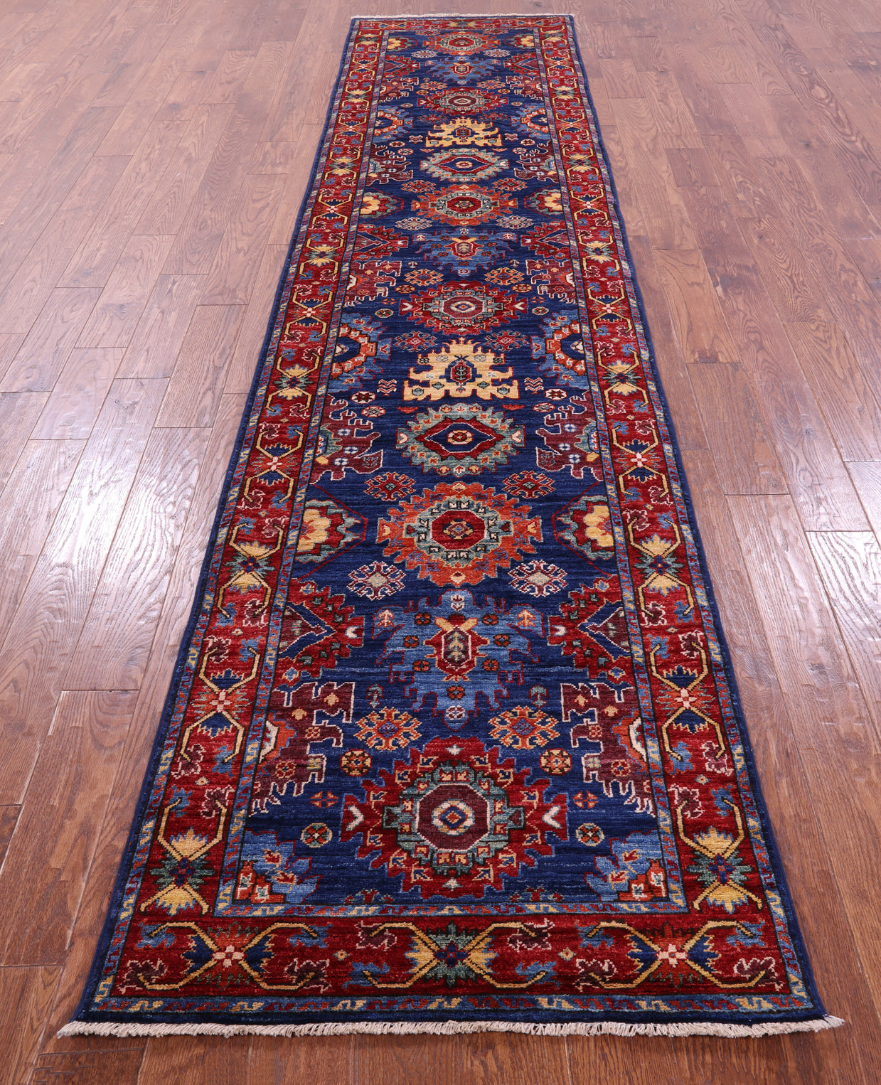 Blue Persian Fine Serapi Handmade Wool Runner Rug - 2' 11" X 13' 2" - Golden Nile