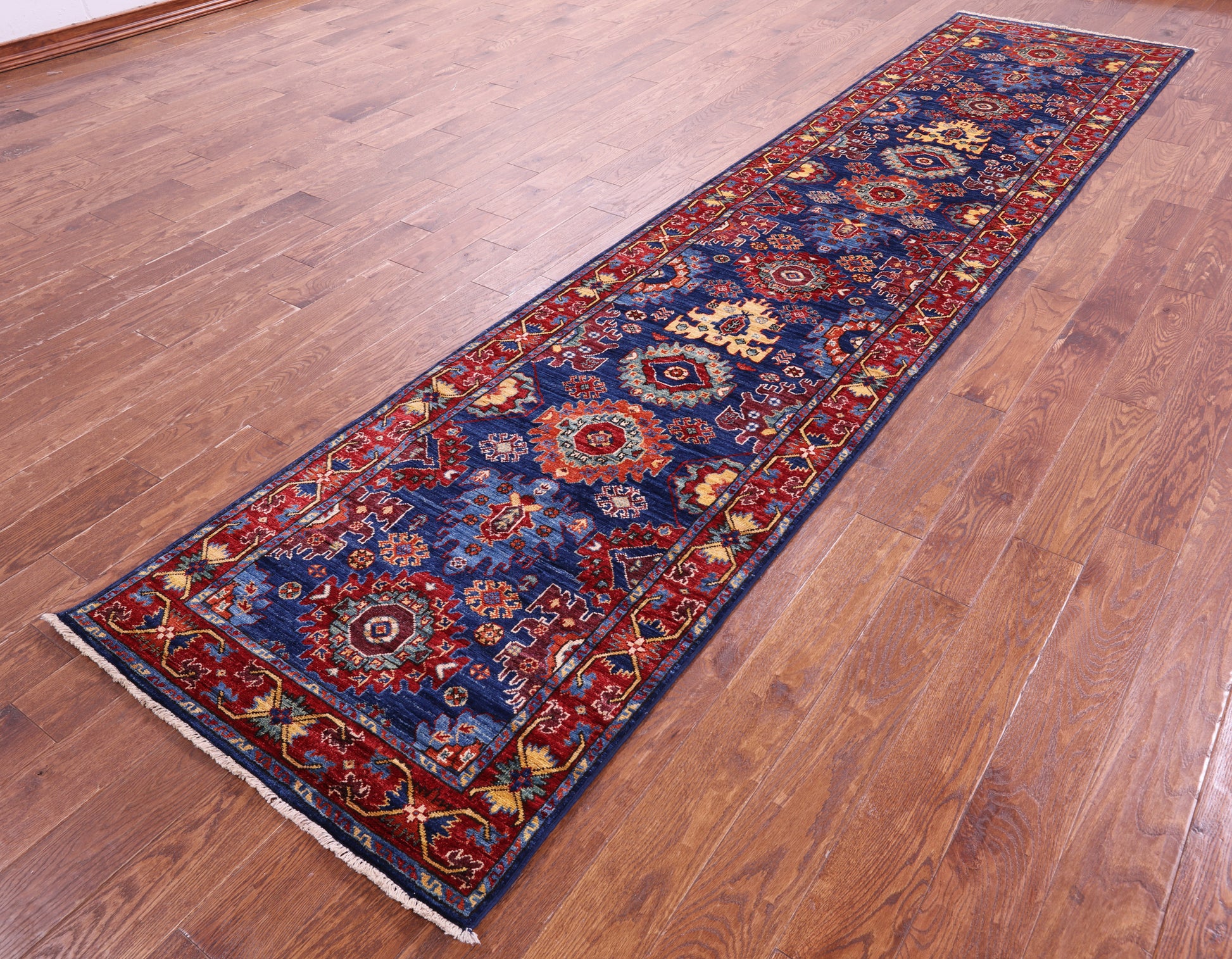 Blue Persian Fine Serapi Handmade Wool Runner Rug - 2' 11" X 13' 2" - Golden Nile