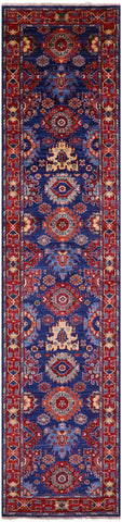 Blue Persian Fine Serapi Handmade Wool Runner Rug - 2' 11