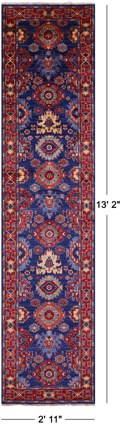 Blue Persian Fine Serapi Handmade Wool Runner Rug - 2' 11" X 13' 2" - Golden Nile