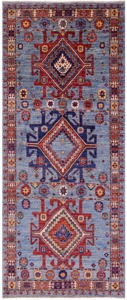 Blue Persian Fine Serapi Handmade Wool Runner Rug - 4' 0" X 9' 8" - Golden Nile