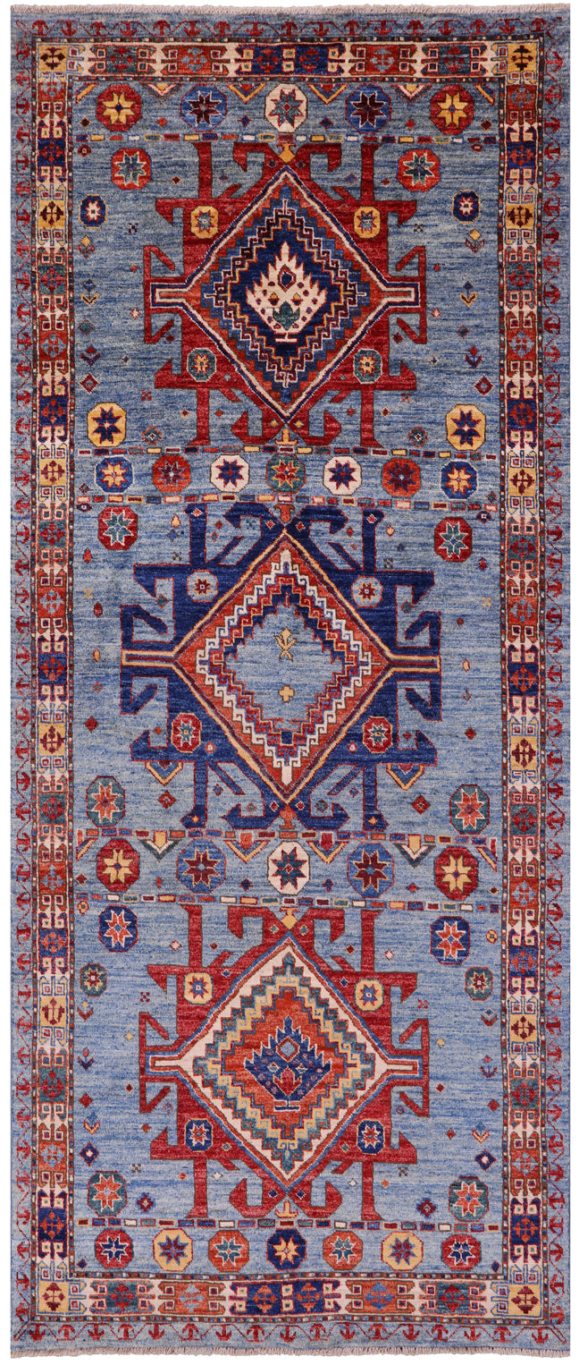 Blue Persian Fine Serapi Handmade Wool Runner Rug - 4' 0" X 9' 8" - Golden Nile