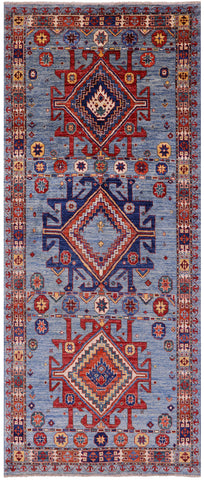 Blue Persian Fine Serapi Handmade Wool Runner Rug - 4' 0